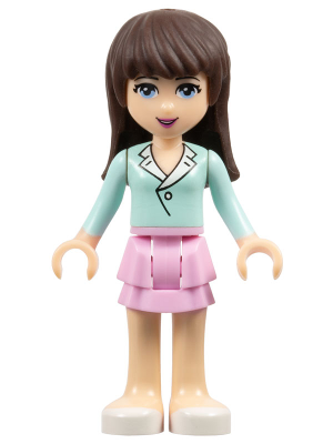 frnd015   Minifigure   Friends Sophie - Bright Pink Layered Skirt, Light Aqua Long Sleeve Blouse Top