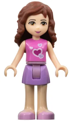 frnd017   Minifigure   Friends Olivia (Light Nougat) - Medium Lavender Skirt, Dark Pink Top