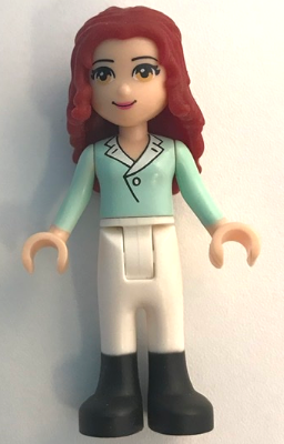 frnd025   Minifigure   Friends Theresa - White Riding Pants, Light Aqua Long Sleeve Top with Collar