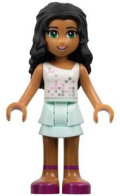 frnd031   Minifigure   Friends Chloe - Light Aqua Layered Skirt, White Top