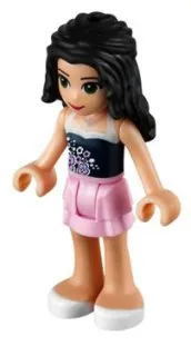 frnd034   Minifigure   Friends Emma - Bright Pink Layered Skirt, Dark Blue Top