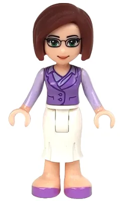 frnd044   Minifigure   Friends Ms. Stevens - White Long Skirt, Medium Lavender Vest