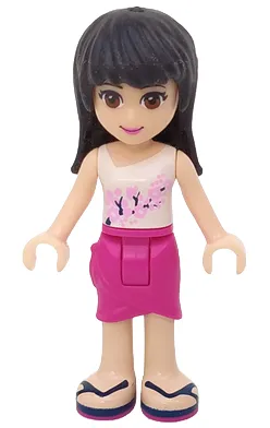 frnd046   Minifigure   Friends Maya - Magenta Wrap Skirt, White Top