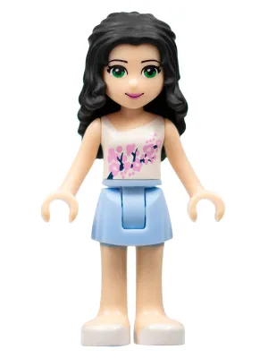 frnd070   Minifigure   Friends Emma - Bright Light Blue Skirt, White Top with Pink Flowers