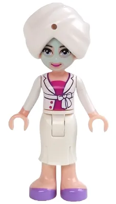 frnd085   Minifigure   Friends Sophie - White Long Skirt, Magenta Top with White Jacket, White Turban, Light Aqua Mask