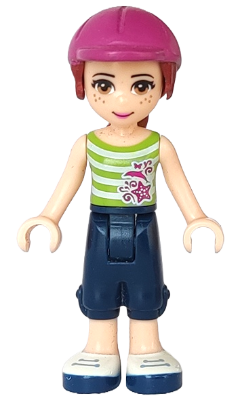 frnd110 Friends Mia - Dark Blue Cropped Trousers, Lime and White Striped Top, Helmet