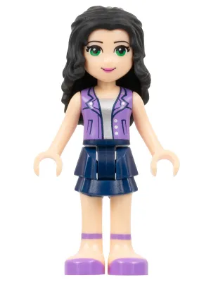 frnd121   Minifigure   Friends Emma - Dark Blue Layered Skirt, Medium Lavender Vest