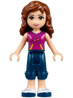 LEGO® Minifigure Friends Olivia (Light Nougat) - Dark Blue Cropped Trousers, Magenta Top with Yellow and Dark Purple Stripes (frnd144)