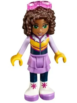 frnd219   Minifigure   Friends Andrea - Medium Lavender Skirt, Ski Vest, Glasses