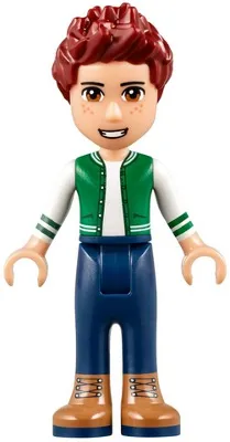 frnd237   Minifigure   Friends Daniel - Brown Boots, Dark Blue Jeans, White and Green Top