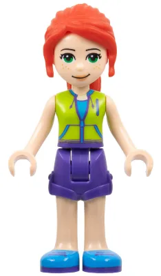 frnd349   Minifigure   Friends Mia - Dark Purple Shorts, Lime Jacket Top, Red Hair