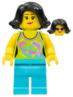 LEGO® Minifigure Female, Lime Halter Top with Dolphin Pattern, Medium Azure Legs (hol089) - USED