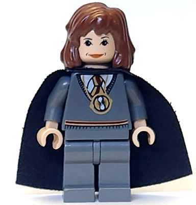 LEGO® Minifigure Hermione Granger - Gryffindor Stripe Torso with Time Turner Necklace, Dark Bluish Gray Legs, Black Cape (hp063)