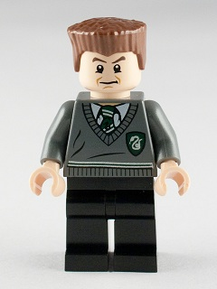 hp132   Minifigure   Gregory Goyle - Dark Bluish Gray Slytherin Sweater, Black Legs, Reddish Brown Flat Top