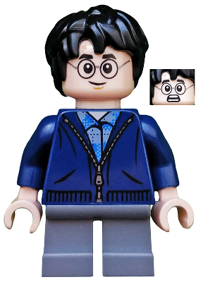 hp153 Minifigure Harry Potter - Dark Blue Zip Up, Dark Bluish Gray Short Legs