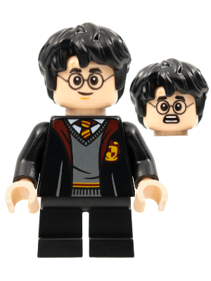 LEGO® Minifigure Harry Potter - Gryffindor Robe Open, Black Short Legs, Grin / Scared Head (hp314)
