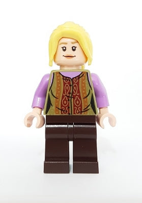 LEGO® Minifigure Pheobe Buffay from Friends - Yellow ponytail, Purple arms with Brown Vest & Brown bottoms (idea061)