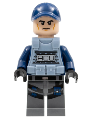 LEGO® Minifigure ACU Trooper - Male, Dark Blue Cap, Light Nougat Head, Sand Blue Body Armor Vest (jw010)