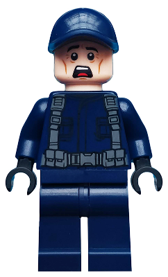 jw040   Minifigure   ACU Guard - Male, Dark Blue Cap, Light Nougat Head, Scared