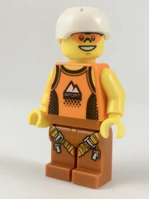 cty0917 Minifigure Rock Climber, Orange Tank Top, Dark Orange Legs with Clips, White Sports Helmet