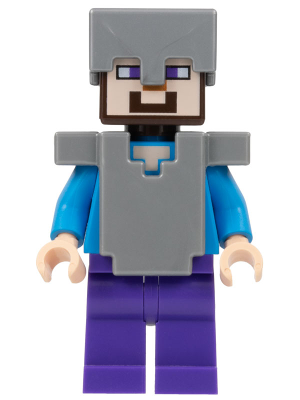 min013 Minifigure Steve - Dark Purple Legs, Flat Silver Helmet and Armor