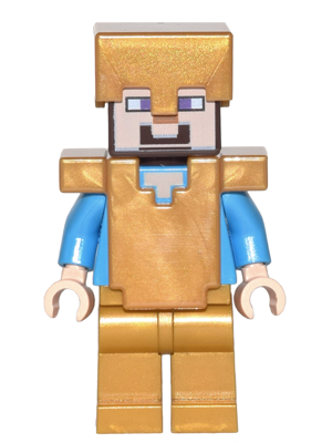 min031 Minifigure Steve - Pearl Gold Legs, Helmet, and Armor