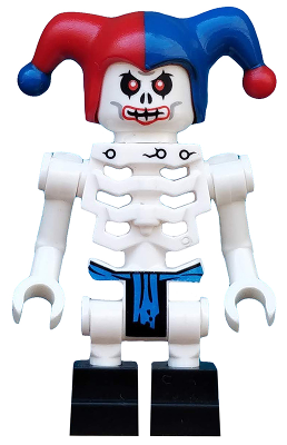 njo017   Minifigure   Krazi (Skulkin) - Vertical Grip Hands, Red and Blue Jester Hat