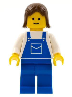 LEGO® Minifigure Overalls Blue with Pocket, Blue Legs, Brown Female Hair (ovr018) - USED