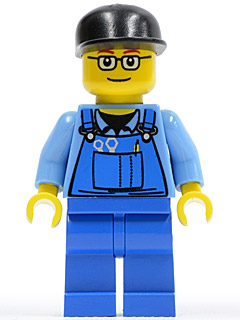 LEGO® Minifigure Overalls with Tools in Pocket Blue, Black Cap, Glasses (ovr039) - Used