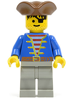 pi008   Minifigure   Pirate Blue Jacket, Light Gray Legs, Brown Pirate Triangle Hat