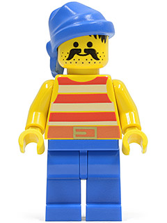 LEGO® Minifigure Pirate - Red/White Stripes Shirt, Blue Legs, Blue Bandana (pi040) - USED