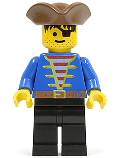 LEGO® Minifigure Pirate Blue Jacket, Black Legs, Brown Pirate Triangle Hat, Black Hair (pi080)