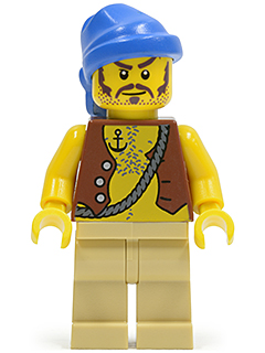 Pirate Vest and Anchor Tattoo, Tan Legs, Blue Bandana, Brown Moustache