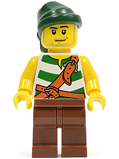 Pirate Green / White Stripes, Reddish Brown Legs, Dark Green Bandana, Smirk and Stubble Beard