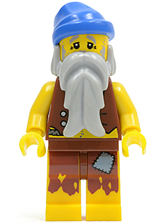 pi100 Minifigure Pirate Vest and Anchor Tattoo, Gray Beard, Blue Bandana (Castaway)