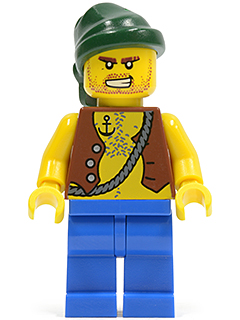 Pirate Vest and Anchor Tattoo, Blue Legs, Dark Green Bandana