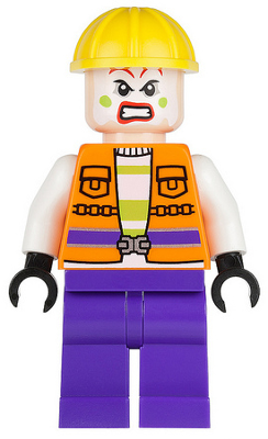 sh0093 Joker's Goon - Construction Outfit, Orange Jacket, Yellow Helmet, Purple Legs