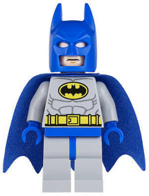 sh0111   Minifigure   Batman - Light Bluish Gray Suit with Yellow Belt and Crest, Blue Mask and Cape