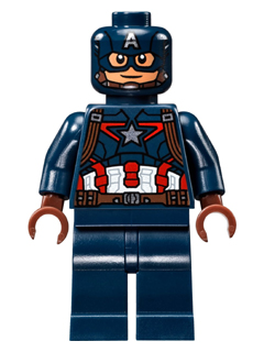 sh0177   Minifigure   Captain America - Dark Blue Suit, Reddish Brown Hands, Mask INCLUDES SHIELD