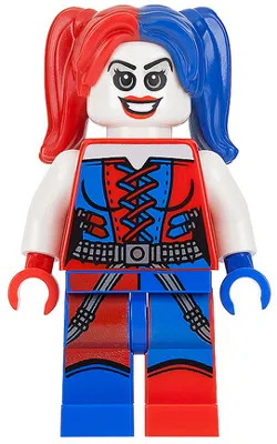 sh0260   Minifigure   Harley Quinn - Blue and Red Hands and Pigtails