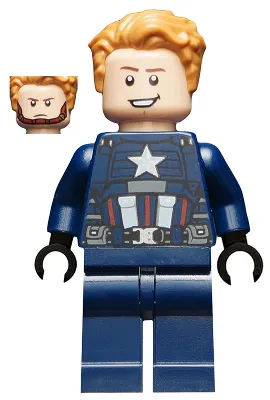 sh0625   Minifigure   Captain America - Dark Blue Suit, Black Hands, Hair