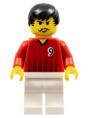 soc088 Minifigure Soccer Player - Red and White Team with Number 9