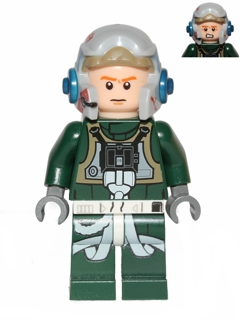 LEGO® Minifigure Rebel Pilot A-wing (Open Helmet, Dark Green Jumpsuit, Frown / Scared) (sw0437)