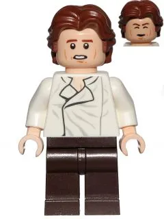 LEGO® Minifigure Han Solo - White Shirt with Wrinkles on Front, Dark Brown Legs, Wavy Hair (sw0823)