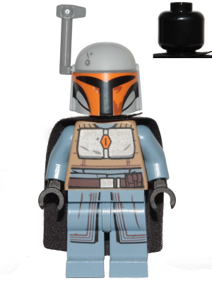 sw1077   Minifigure   Mandalorian Tribe Warrior - Female, Black Cape, Light Bluish Gray Helmet with Antenna / Rangefinder