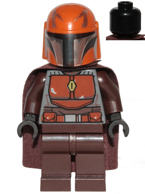 sw1079   Minifigure   Mandalorian Tribe Warrior - Male, Dark Brown Cape, Dark Orange Helmet