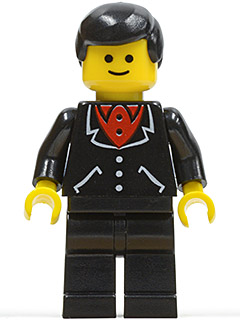 trn083   Minifigure   Suit with 3 Buttons Black - Black Legs, Black Male Hair