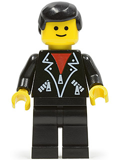 LEGO® Minifigure Leather Jacket with Zippers - Black Legs, Black Male Hair (trn090) - USED