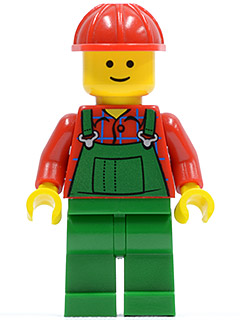 LEGO® Minifigure Overalls Farmer Green, Red Construction Helmet (twn106)