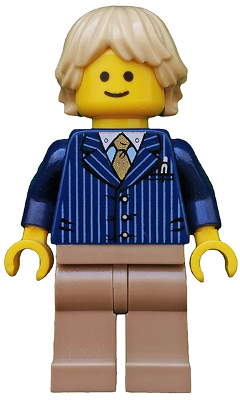 LEGO® Minifigure Businessman Pinstripe Jacket and Gold Tie, Dark Tan Legs, Tan Tousled and Layered Hair (twn191) - USED